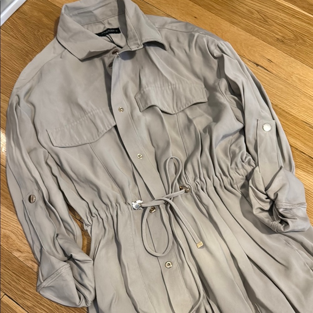 Beige Button-Up Drawstring Jumpsuit